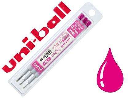 RECHARGE UNIBALL ROLLER SIGNO TSI ENCRE GEL EFFAÇABLE POINTE MOYENNE TRACÉ 0.7MM COLORIS ROSE SET 3 UNITÉS