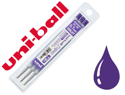 RECHARGE UNIBALL ROLLER SIGNO TSI ENCRE GEL EFFAÇABLE POINTE MOYENNE TRACÉ 0.7MM COLORIS VIOLET SET 3 UNITÉS