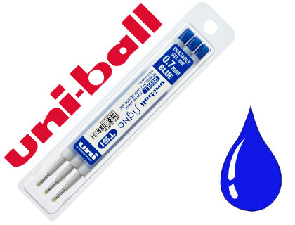 RECHARGE UNIBALL ROLLER SIGNO TSI ENCRE GEL EFFAÇABLE POINTE MOYENNE TRACÉ 0.7MM COLORIS BLEU TURQUOISE SET 3 UNITÉS