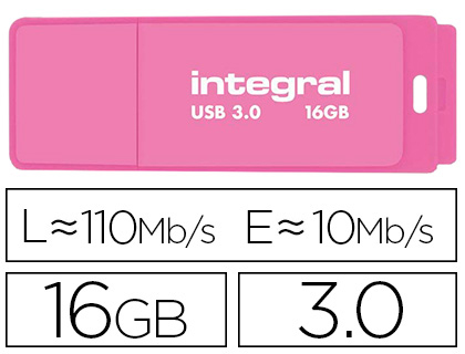 CLÉ USB INTÉGRAL 3.0 16GB ÉCRITURE 10MB/S LECTURE 110MB/S COLORIS NÉON ROSE