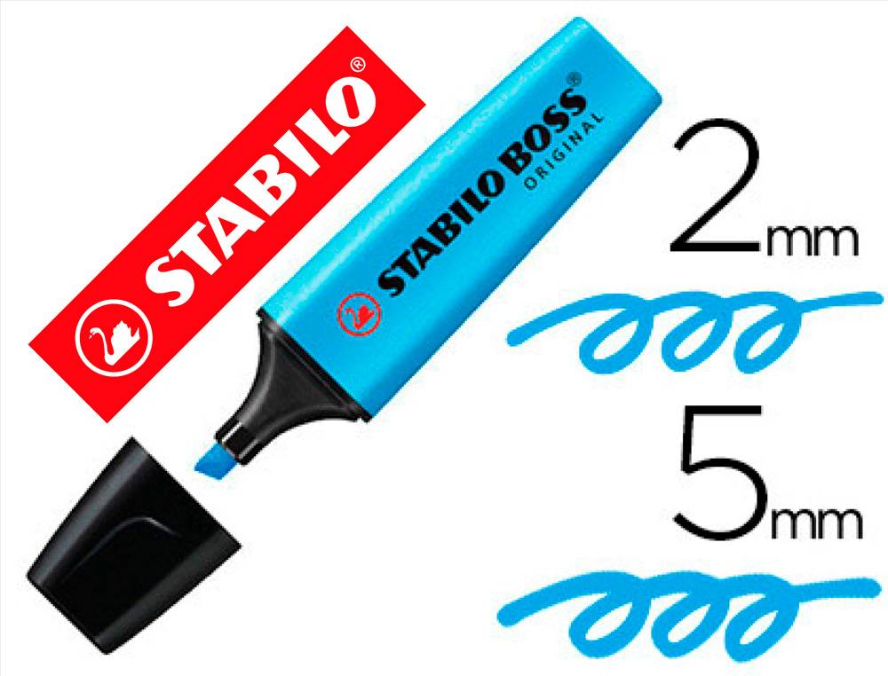 SURLIGNEUR STABILO BOSS TRAC 2/5MM POINTE BISEAUTE ENCRE UNIVERSELLE BASE EAU RSISTANTE LUMIRE COLORIS BLEU