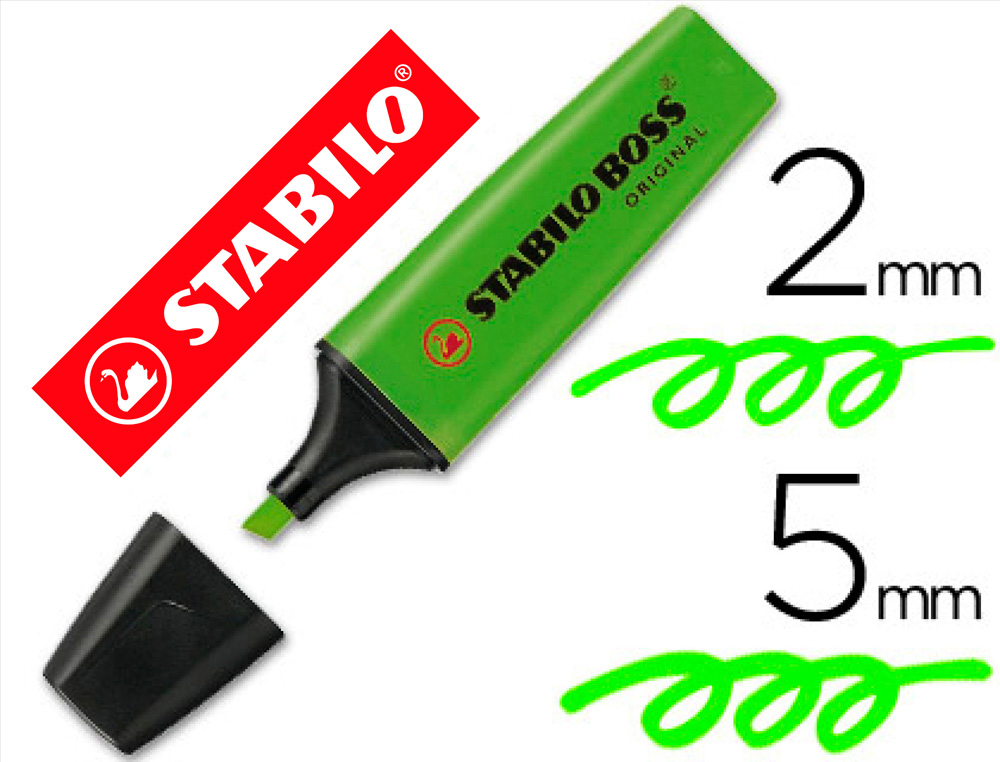 SURLIGNEUR STABILO BOSS TRAC 2/5MM POINTE BISEAUTE ENCRE UNIVERSELLE BASE EAU RSISTANTE LUMIRE COLORIS VERT