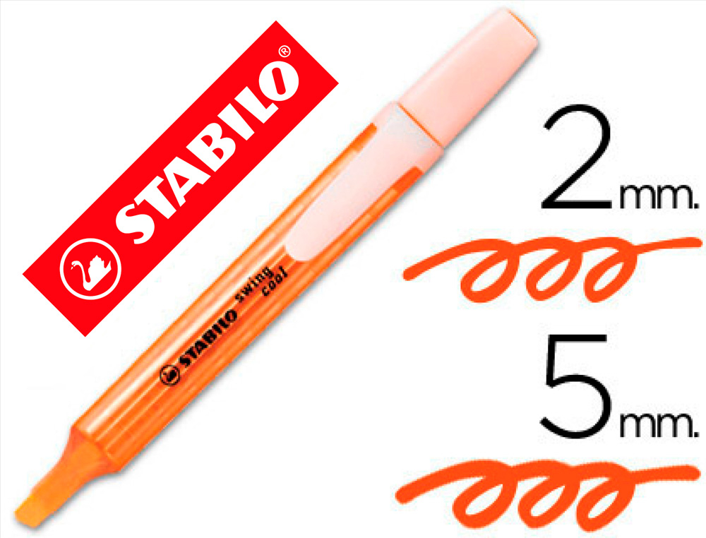 SURLIGNEUR STABILO SWING COOL MODLE DE POCHE AVEC AGRAFE TRAC 1/3MM ENCRE LIQUIDE PIGMENTE VISIBLE COLORIS ORANGE