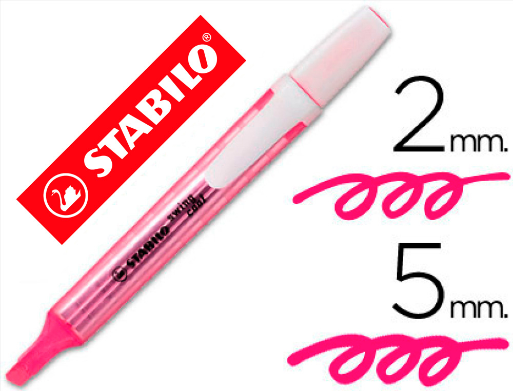 SURLIGNEUR STABILO SWING COOL MODLE DE POCHE AVEC AGRAFE TRAC 1/3MM ENCRE LIQUIDE PIGMENTE VISIBLE COLORIS ROSE