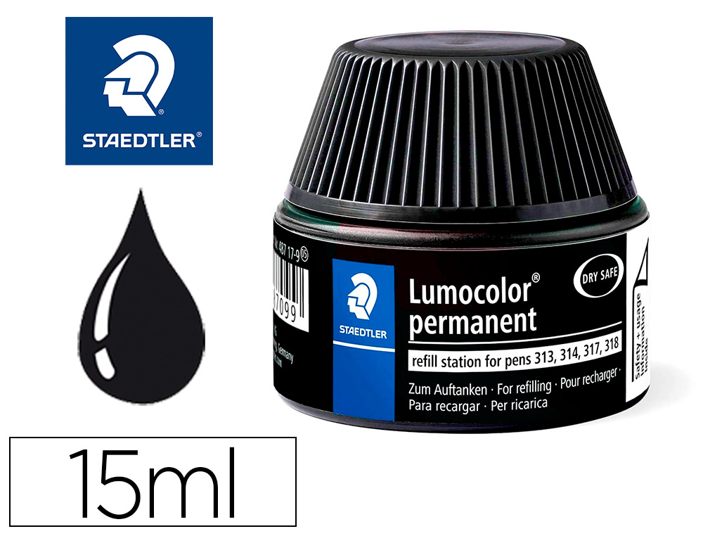 RECHARGE FEUTRE PERMANENT STAEDTLER LUMOCOLOR 487 17    POUR FEUTRES 313/314/317/318  FLACON 15ML COLORIS NOIR