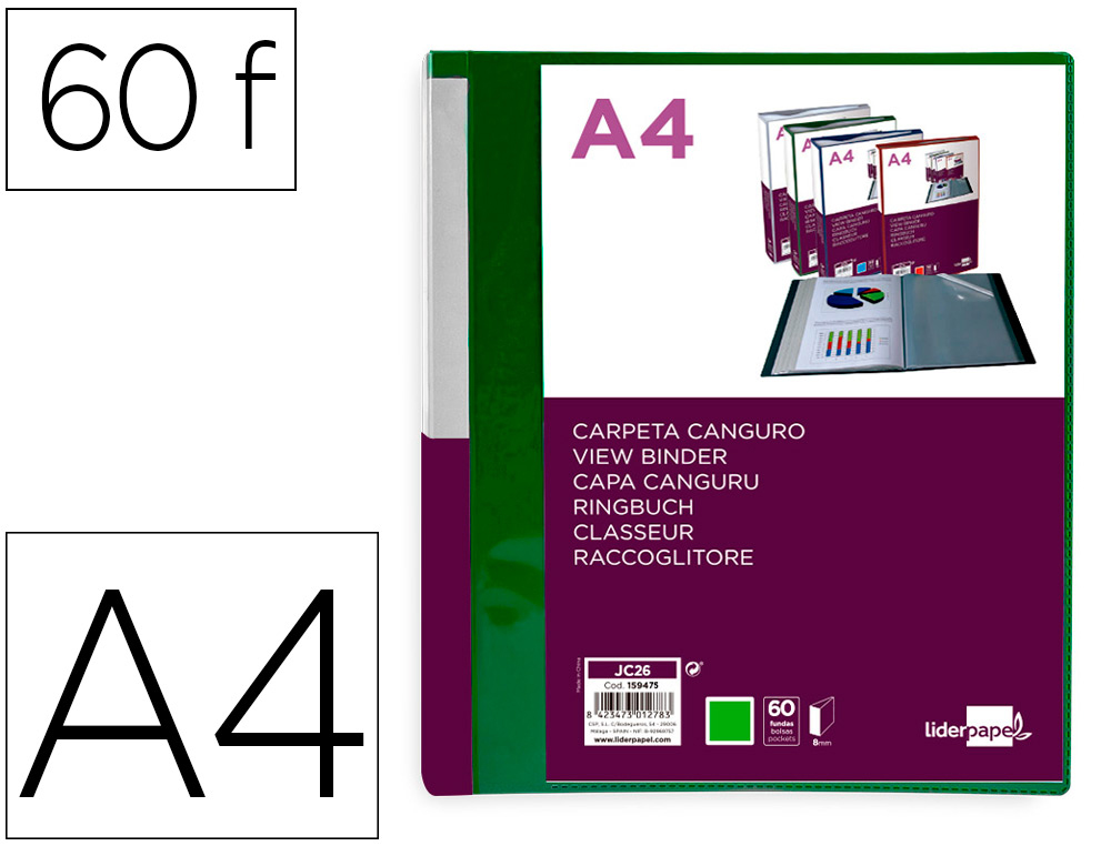 PROTEGE-DOCUMENTS LIDERPAPEL PERSONNALISABLE KANGOUROU     POLYPROPYLENE 60 POCHETTES    FIXES A4 COLORIS VERT