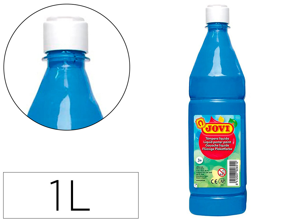 GOUACHE LIQUIDE JOVI BASIC TOUT SUPPORT PAPIER CARTON    BOIS TISSU PATE A MODELER 1L  COLORIS BLEU CYAN