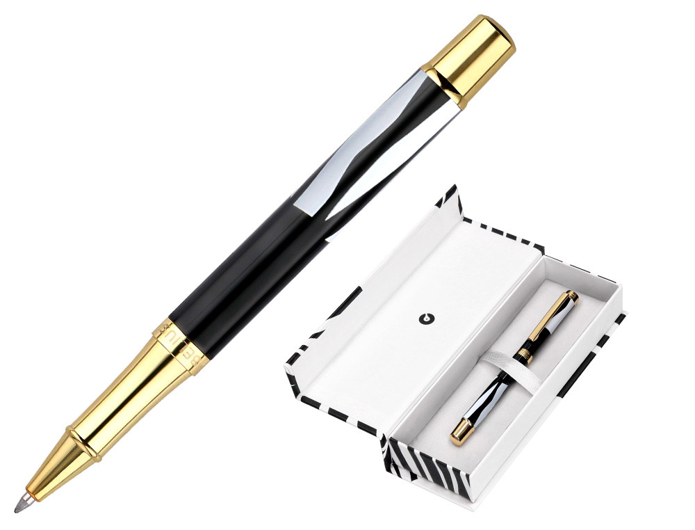 ROLLER BELIUS B&W ALUMINIUM ATTRIBUTS OR ENCRE NOIRE      COLORIS BLANC ZEBRURES NOIRES DANS COFFRET CADEAU