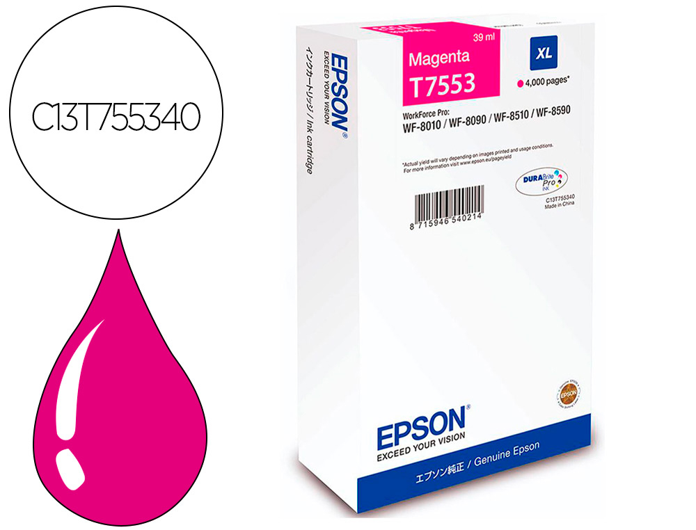 CARTOUCHE ENCRE  EPSONáXL 4000P WF-8XXX MAGENTA