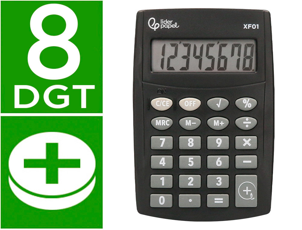 CALCULATRICE DE POCHE LIDERPAPEL XF01 8 CHIFFRES    AVEC PILE 99X64X9 MM COLORIS  NOIR