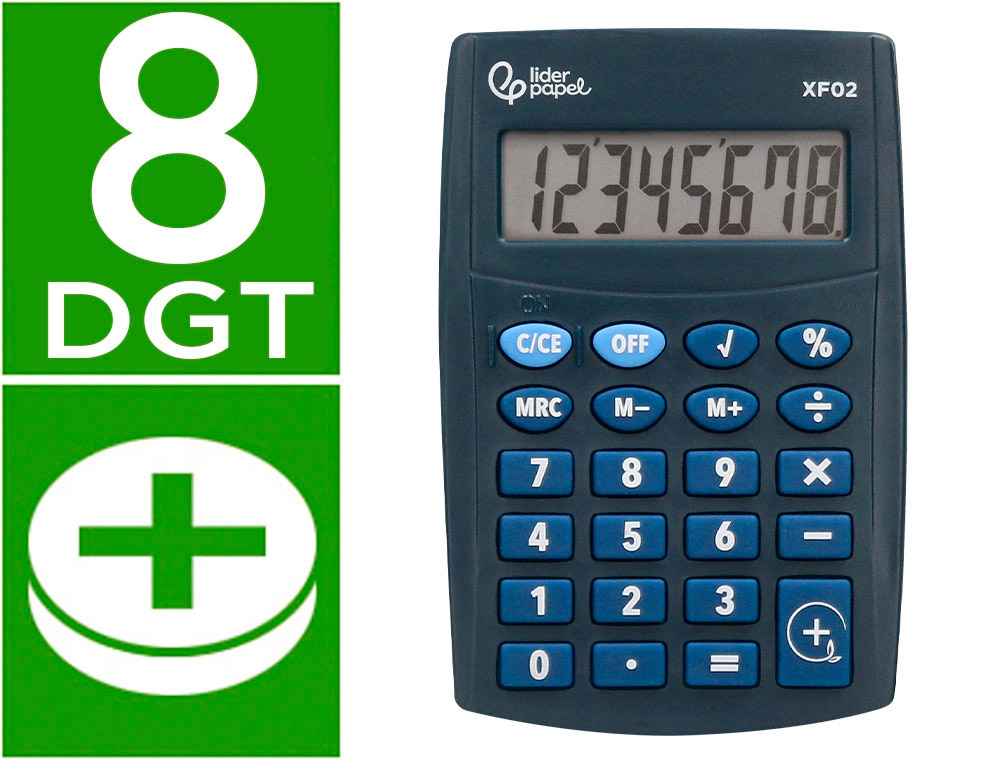 CALCULATRICE DE POCHE LIDERPAPEL XF02 8 CHIFFRES    AVEC PILE 99X64X9 MM COLORIS  BLEU