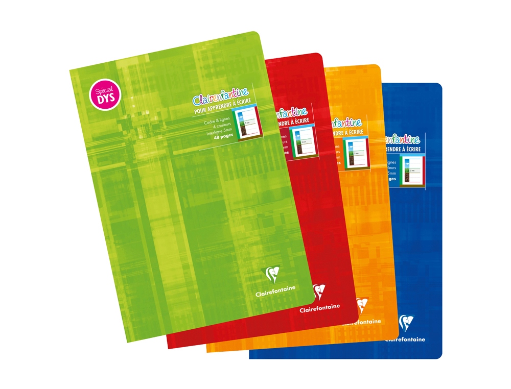 CAHIER CLAIREFONTAINTE ECRITURE PIQUE SPECIAL DYS    210X297MM 48P REGLURE CADRE   ET LIGNES 4 COULEURS ET