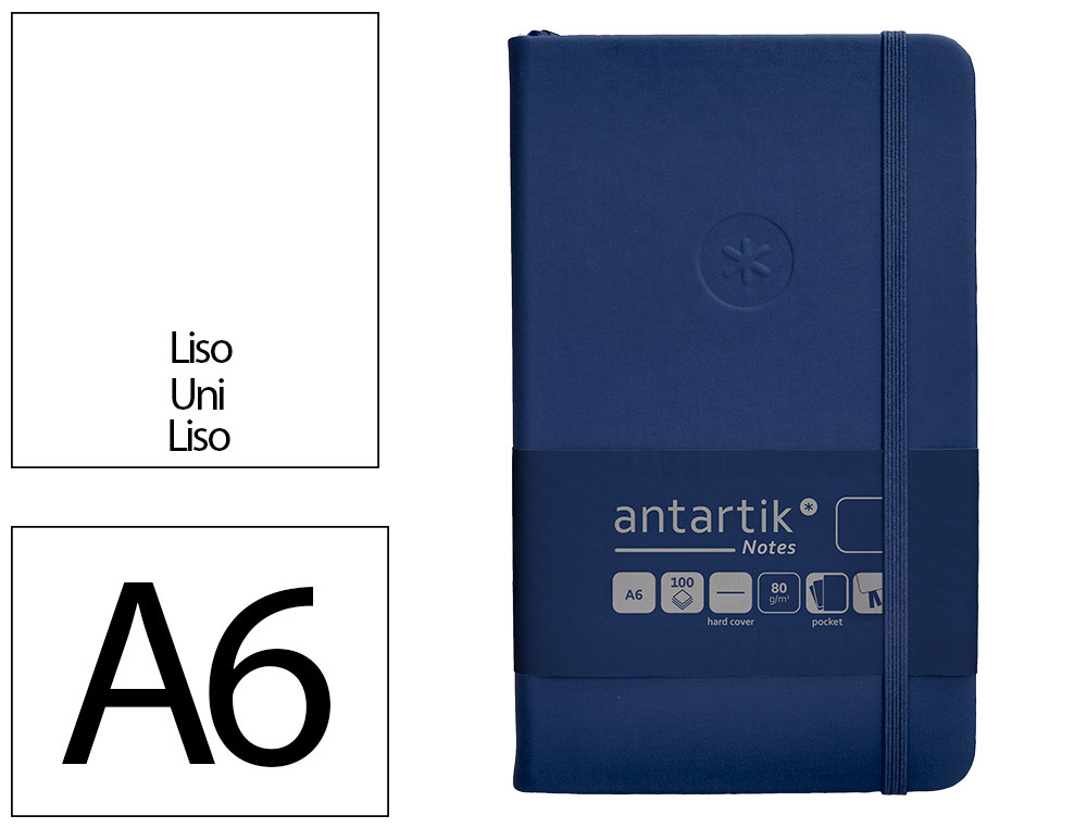 CARNET FERMETURE ELASTIQUE ANTARTIK NOTES COUVERTURE RIGIDE A6 PAPIER UNI IVOIRE 100 FEUILLES 80GR FSC BLEU MARINE