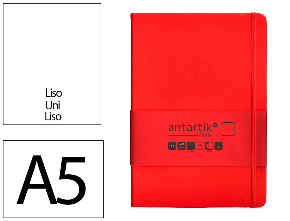CARNET FERMETURE ELASTIQUE ANTARTIK NOTES COUVERTURE RIGIDE A5 PAPIER UNI IVOIRE 100 FEUILLES 80GR FSC COLORIS ROUGE