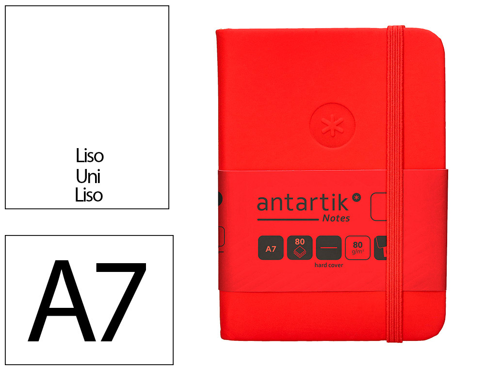 CARNET FERMETURE ELASTIQUE ANTARTIK NOTES COUVERTURE RIGIDE A7 PAPIER UNI IVOIRE 80 FEUILLES 80GR FSC COLORIS ROUGE