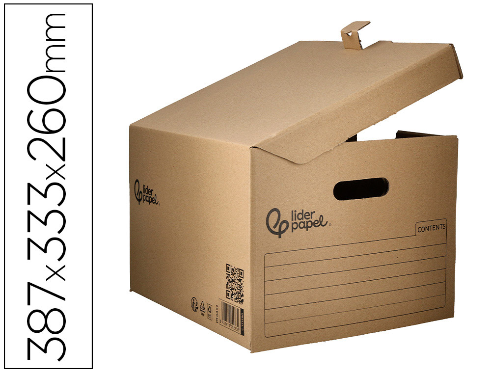 CONTAINER A ARCHIVES LIDERPAPEL CARTON MONTAGE AUTOMATIQUE POUR 3 BOITES FORMAT A4+ / 3 CLASSEURS A-Z 387X333X260MM