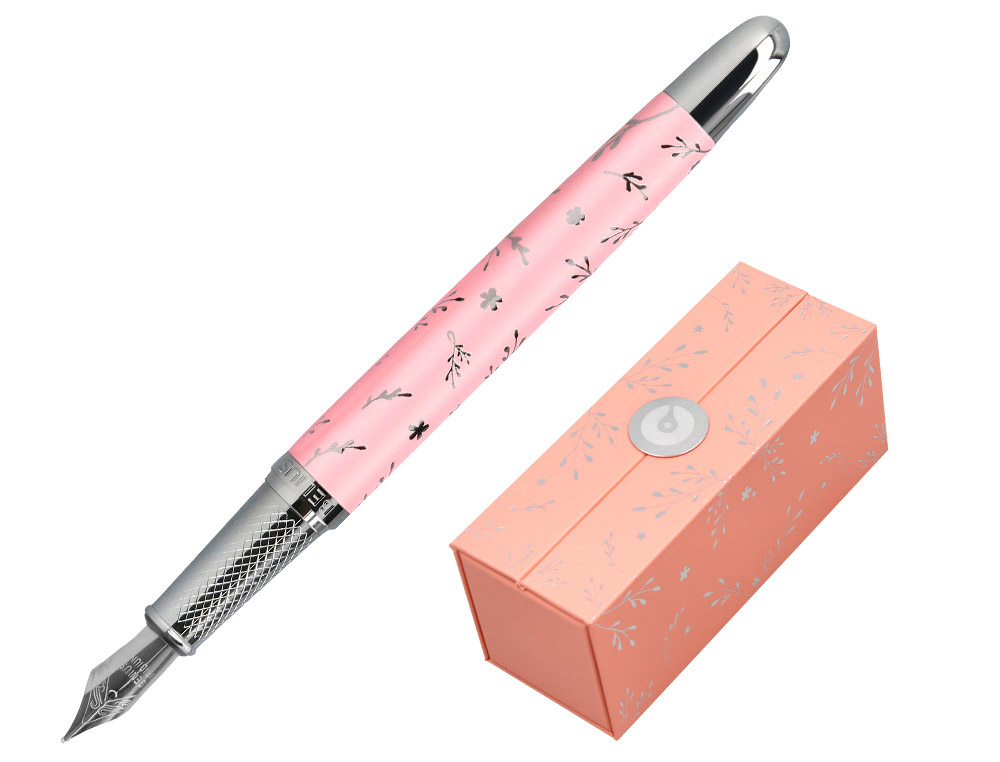 STYLO-PLUME BELIUS COLLECTION1 ALUMINIUM ENCRE   BLEUE COLORIS ROSE DESIGN     RELIEF ARGENTE BOITE DESIGN