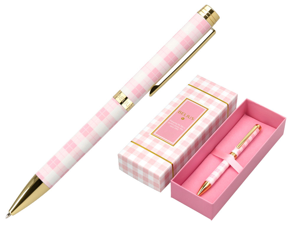 STYLO-BILLE BELIUS PICNIC ALUMINIUM ENCRE BLEUE COLORIS ROSE DORE BOITE DESIGN