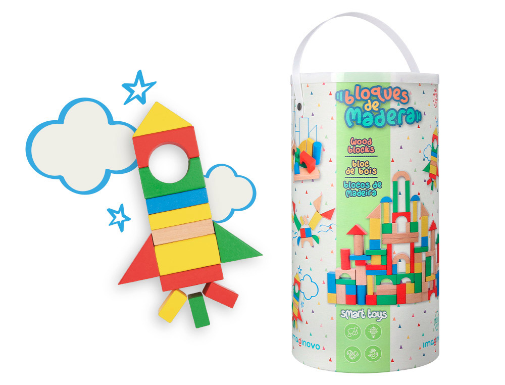 JEU ENFANT IMAGINOVO CONSTRUCTION BLOCS BOIS +12   MOIS 100 PIECES 29X29X3,5 CM