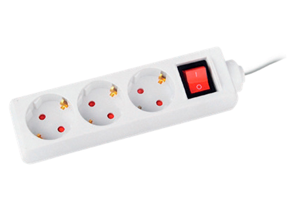 MULTIPRISE Q-CONNECT DE 3 PRISES AVEC INTERRUPTEUR      LONGUEUR CABLE 1,5M COLORIS   BLANC