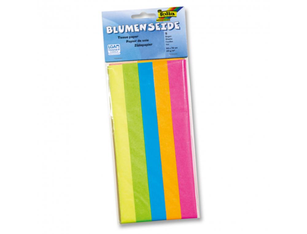 PAPIER DE SOIE FLUO FOLIA 50X70CM 20G 5 FEUILLES        COLORIS ASSORTIS