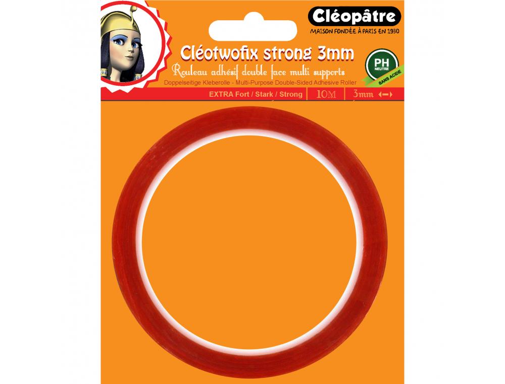 ADHESIF CLEOPATRE CLEOTWOFIX DOUBLE FACE EXTRA FORT MULTI  SUPPORTS PH NEUTRE ROULEAU DE 3MMX10M