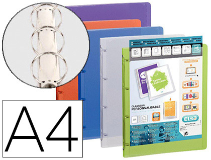 CLASSEUR PERSONNALISABLE OXFORD POLYVISION 4 ANNEAUX 5MM POLYPROPYLÈNE DOS 20MM 60F POCHETTE COLORIS TRANSLUCIDES