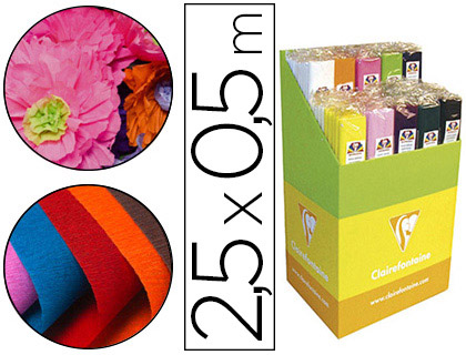 PAPIER CRÉPON CLAIREFONTAINE DENSITÉ CRÊPAGE 75% 40G/M2 50CMX2.5M COLORIS ASSORTIS VIFS ET PASTEL