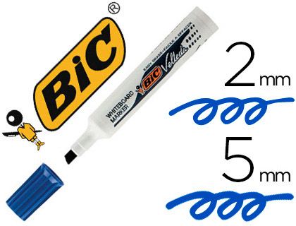 MARQUEUR BIC VELLEDA 1791 EFFAÇABLE POINTE BISEAUTÉE TRACÉ 2/5MM CORPS PLASTIQUE ENCRE CÉTONE BLEU