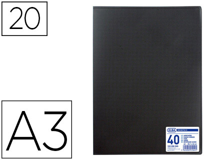 PROTÈGE-DOCUMENTS ELBA MEMPHIS POLYPROPYLÈNE COUVERTURE SEMI-RIGIDE 20 POCHETTES 40 VUES A3 297X420MM COLORIS NOIR