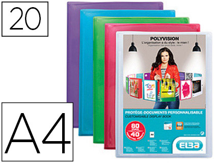 PROTÈGE-DOCUMENTS ELBA POLYVISION POLYPROPYLÈNE COUVERTURE SOUPLE 20 POCHETTES 40 VUES A4 210X297MM INCOLORE