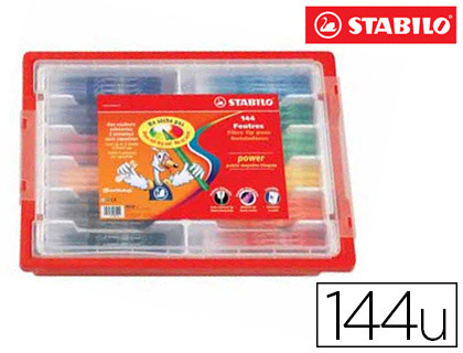 FEUTRE COLORIAGE STABILO POWER CAPUCHON VENTILÉ ENCRE LAVABLE POINTE MOYENNE NE SÈCHE PAS COFFRET SCOLAIRE 144 UNITÉS