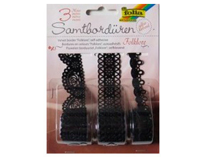 RUBAN SATIN MAX BRINGMANN FOLKLORE AUTO-ADHÉSIVE 1M NOIR PACK DE 3 ROULEAUX