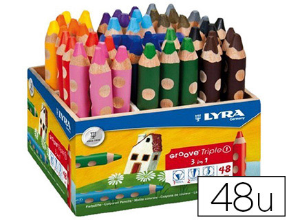 CRAYON COULEUR LYRA GROOVE TRIPLE 3EN1 10MM COFFRET ÉCOLE 48 UNITÉS