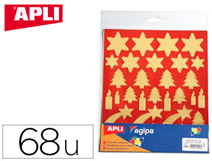 GOMMETTE NOËL APLI AGIPA COLORIS OR FOND ROUGE POCHETTE 68 UNITÉS