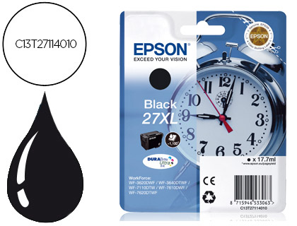 CARTOUCHE EPSON T2711 JET D'ENCRE C13T27114010 COULEUR NOIR HAUTE CAPACITÉ 1500P