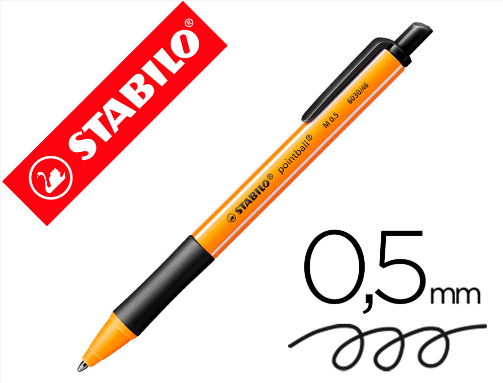 STYLO-BILLE STABILO POINTBALL PLASTIQUE RECYCL 3500M D'CRITURE RECHARGEABLE RTRACTABLE GRIP ANTIDRAPANT NOIR