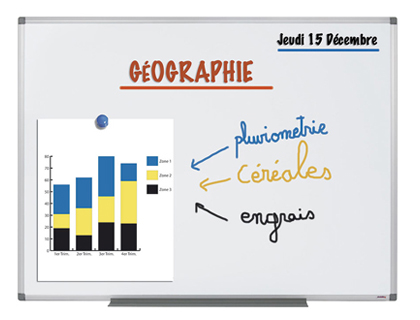 TABLEAU BLANC JUVÉNILIA ÉMAILLÉ MAGNÉTIQUE ULTRA RÉSISTANT TÔLE ACIER LISSE AUGET 30CM KIT FIXATION INCLUS 90X120CM