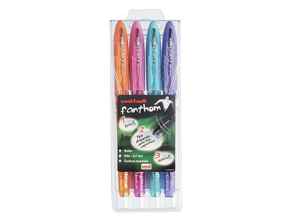 ROLLER UNIBALL FANTHOM THERMOSENSIBLE POINTE 0.7MM ÉCRIRE GOMMER RÉÉCRIRE ENCRE GEL COULEURS FUN POCHETTE 4 UNITÉS