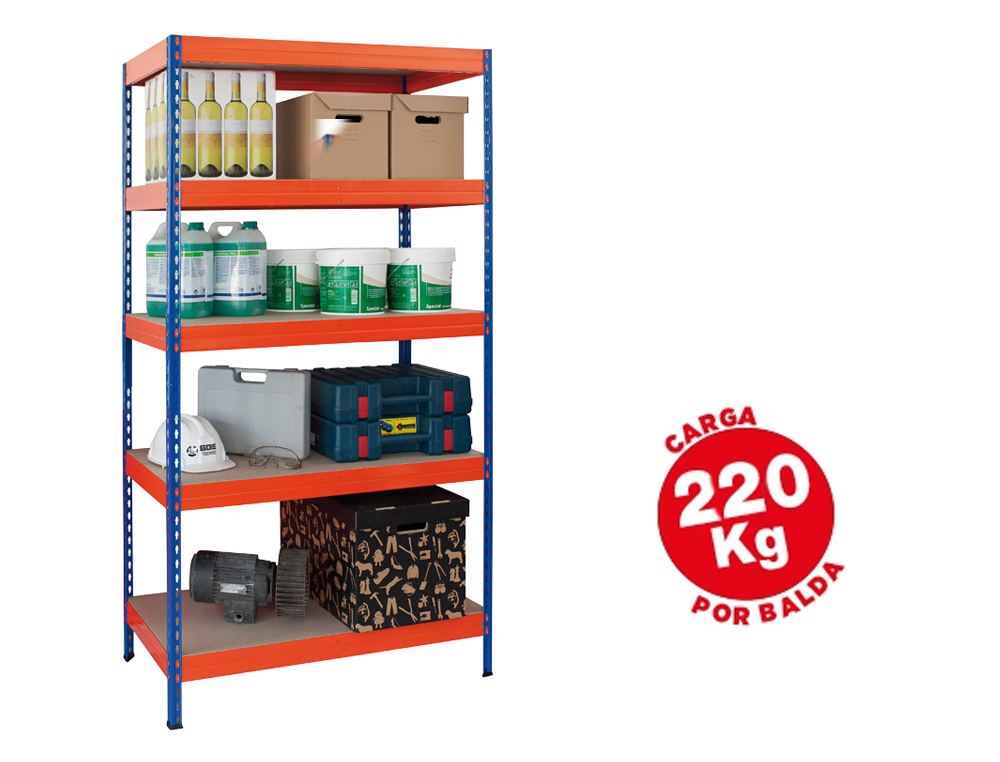 TAGRE MTALLIQUE AR 5 TABLETTES SUPPORTE 200KG/TABLETTE 180X90X40CM COLORIS BLEU/ORANGE