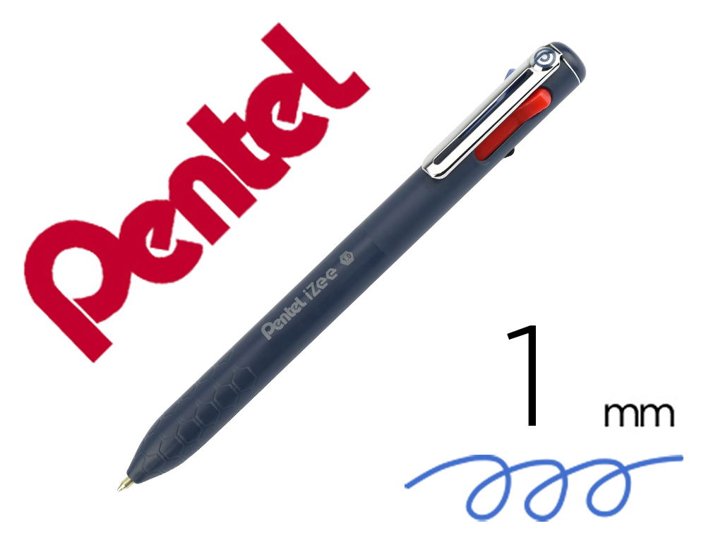 STYLO-BILLE PENTEL 4 COULEURS IZEE RETRACTABLE POINTE LARGE 1MM CLIP METAL CORPS BLEU     FONCE