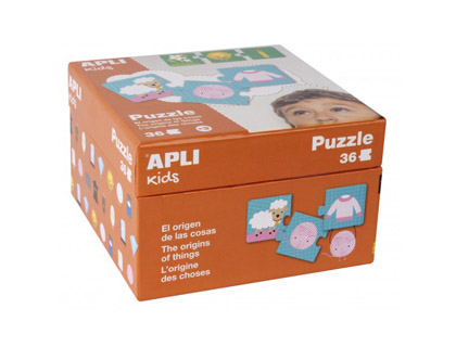 PUZZLE APLI KIDS L'ORIGINE DES CHOSES 150X150X97MM BOTE DE 12 PUZZLES DE 3 PICES