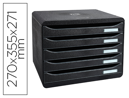 MODULE CLASSEMENT EXACOMPTA BIG BOX 5 TIROIRS A4+ À L'ITALIENNE SUPERPOSABLE BUTÉE 270X355X271MM COLORIS NOIR