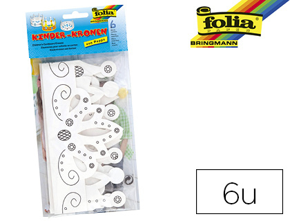 COURONNE FOLIA POUR ENFANTS 3 FORMES ASSORTIES COLORIS BLANC PAQUET DE 6 PIÈCES