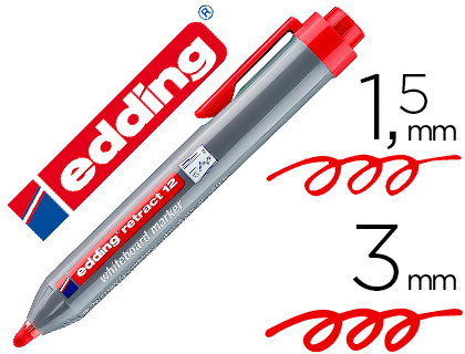 MARQUEUR EDDING E12 TABLEAU BLANC RTRACTABLE RECHARGEABLE POINTE OGIVE 1.5/3MM EFFAABLE  SEC COLORIS ROUGE