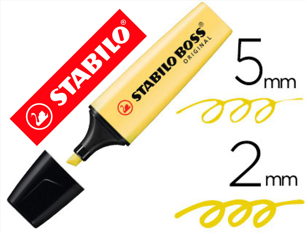 SURLIGNEUR STABILO BOSS PASTEL TRAC 2/5MM POINTE BISEAUTE ENCRE UNIVERSELLE BASE EAU RSISTANTE LUMIRE CRME JAUNE