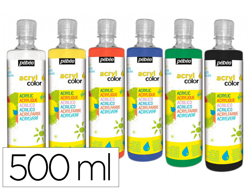 GOUACHE ACRYLIQUE PEBEO ACRYLCOLOR TOUS SUPPORTS      COLORIS ASSORTIS PAILLETES    LOT 6 FLACONS X 500ML