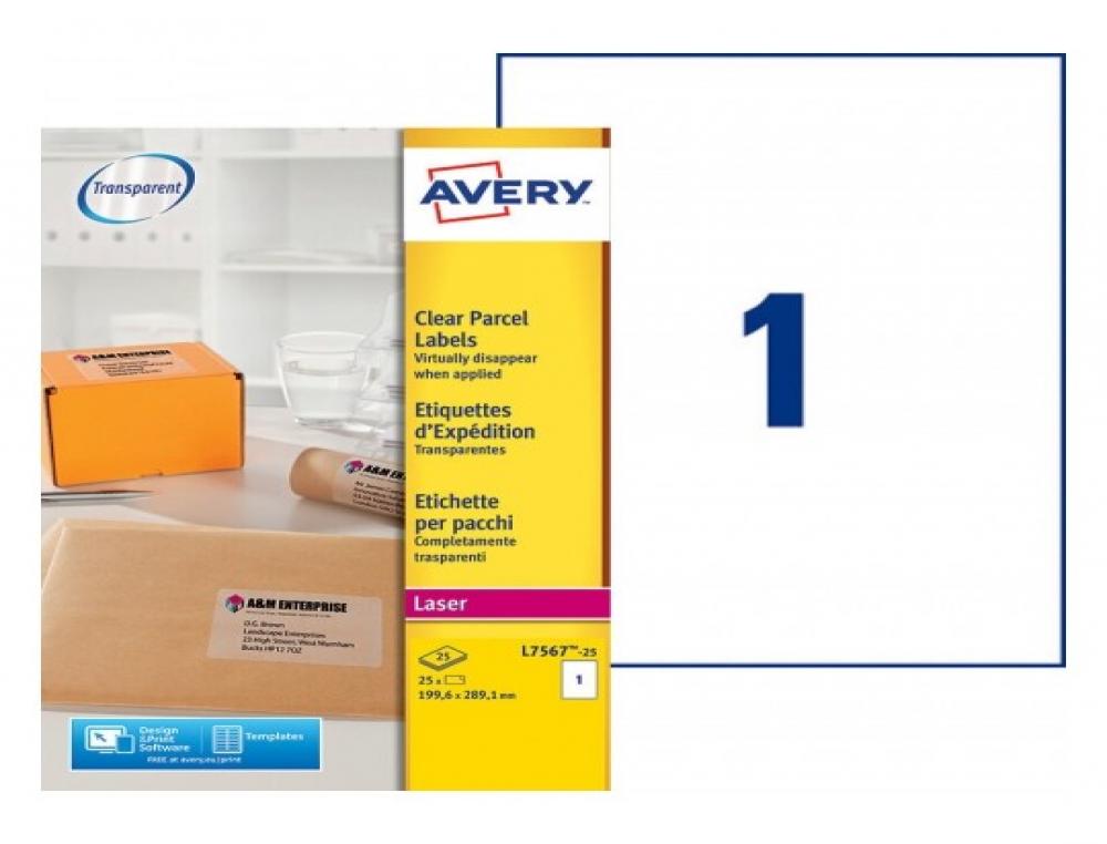 ETIQ.LASER 21X29.7 INV. L75672ETIQUETTE TRANSPARENTE LASER - AVERY - 210X297MM - 25 FEUILLES
