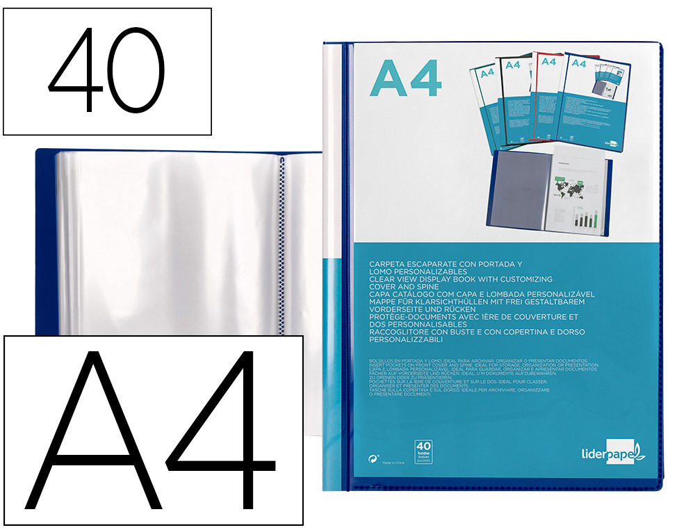 PROTEGE-DOCS LIDERPAPEL KANGOUROU PERSONNALISABLE     POLYPRO 40 POCHETTES FIXES A4 210X297MM BLEU TRANSLUCIDE