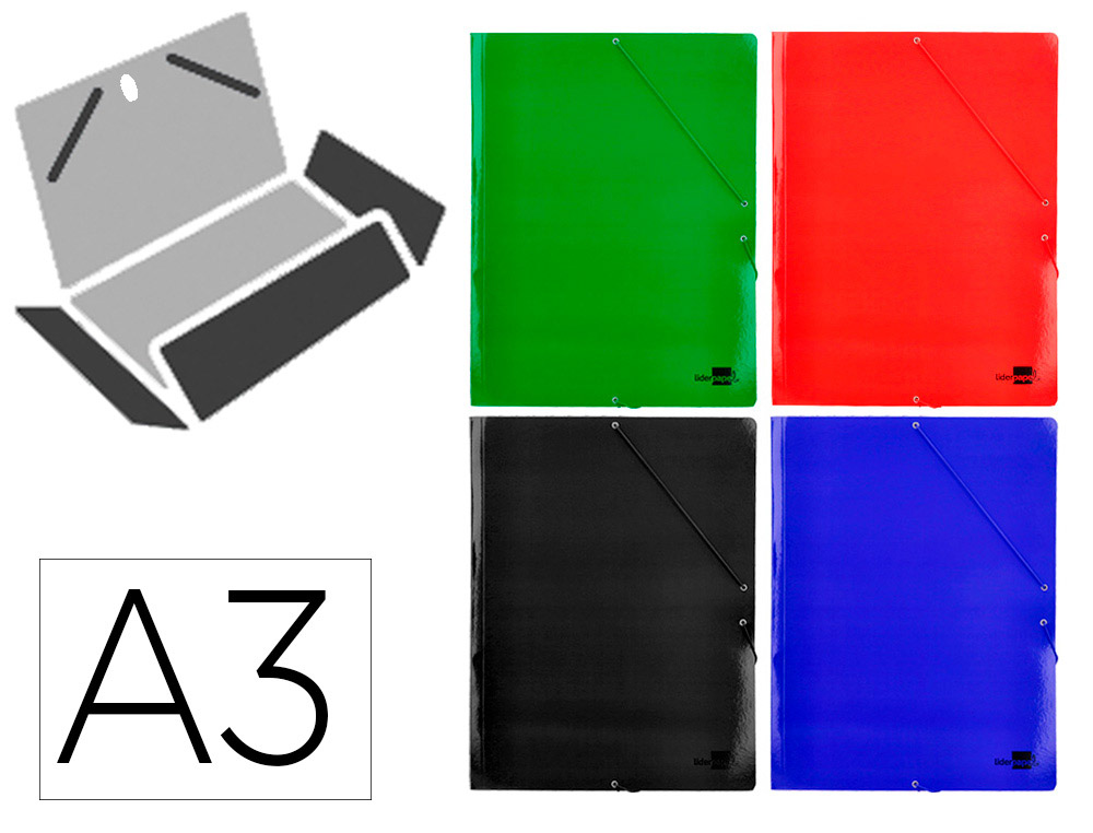 CHEMISE LIDERPAPEL 3 RABATS A3 CARTE LUSTREE 800GR        FERMETURE ELASTIQUE COLORIS   ASSORTIS